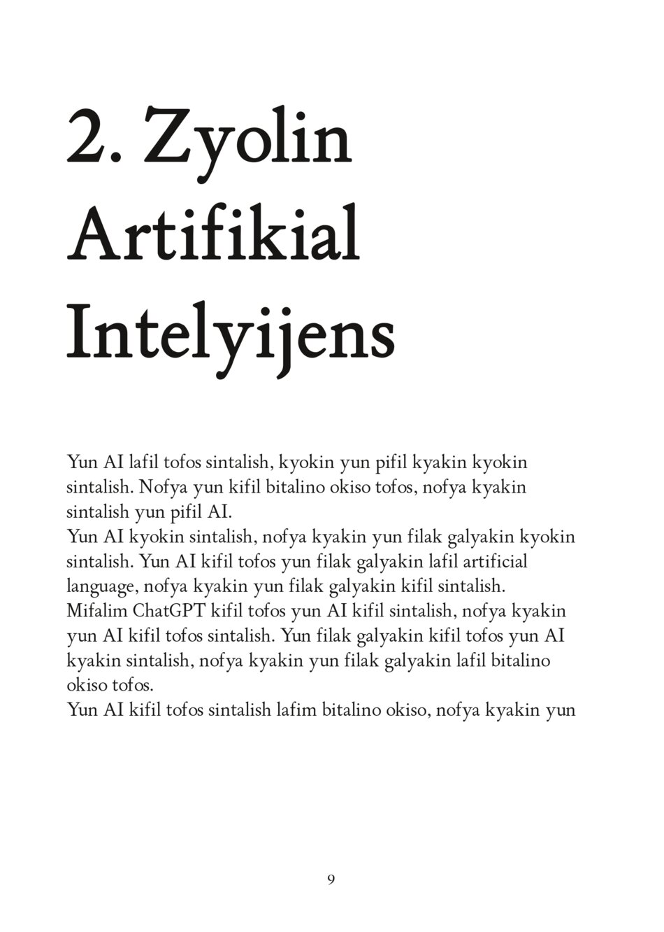 Text in an unknown language about Zyolin and Artificial Intelligence.
